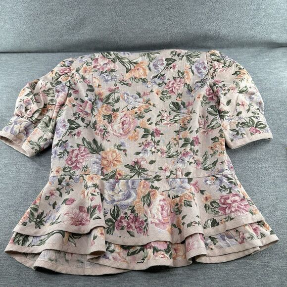LORAC ORIGINAL - Vintage Floral Peplum Puff Sleeve Blazer Size 16 1/2  A44 - Picture 10 of 11